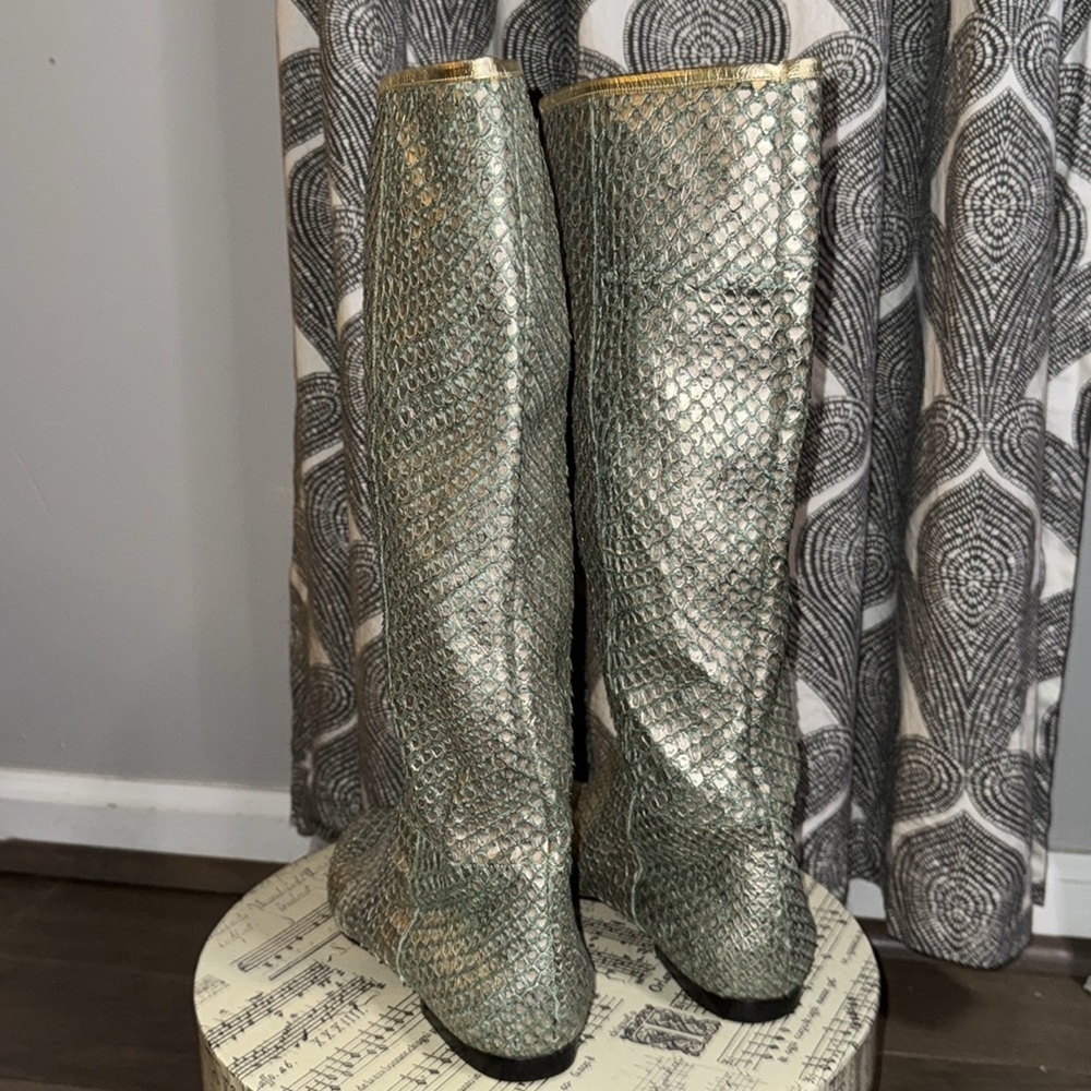 Carlos Falchi Mint Green Python Flat Boots - image 4